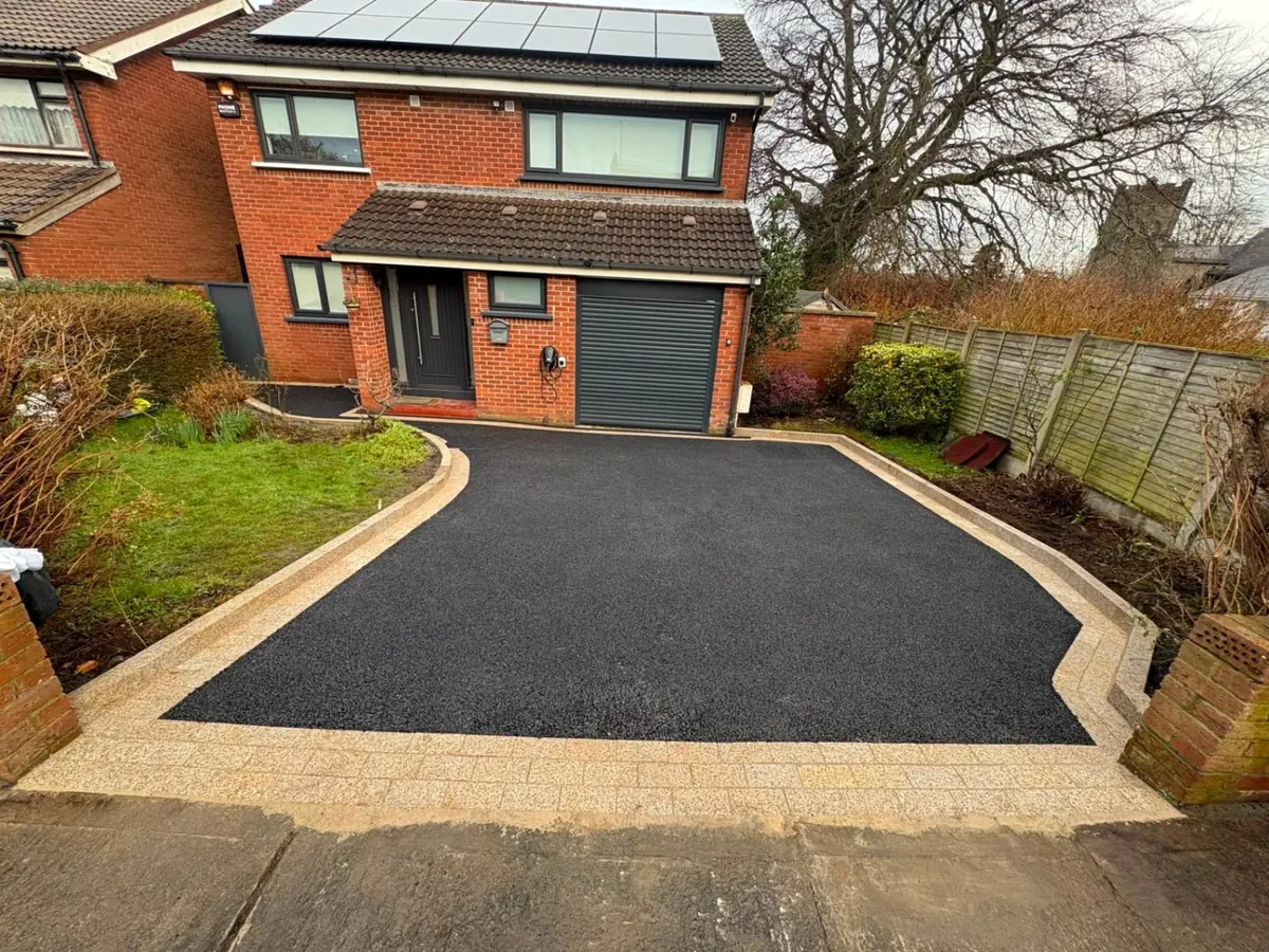 New tarmac driveway with paved border in North Dublin