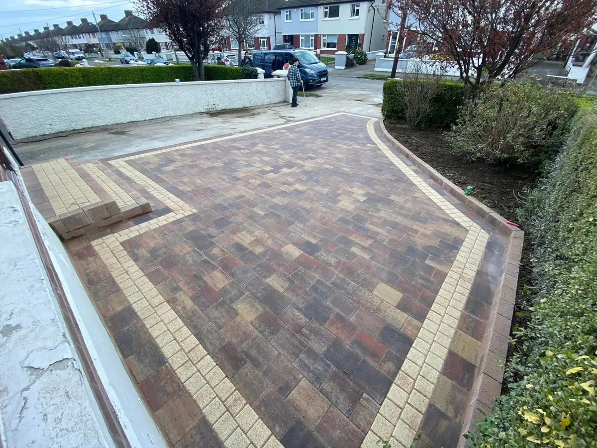 Wide block paving driveway with double parking bays in Dublin 15